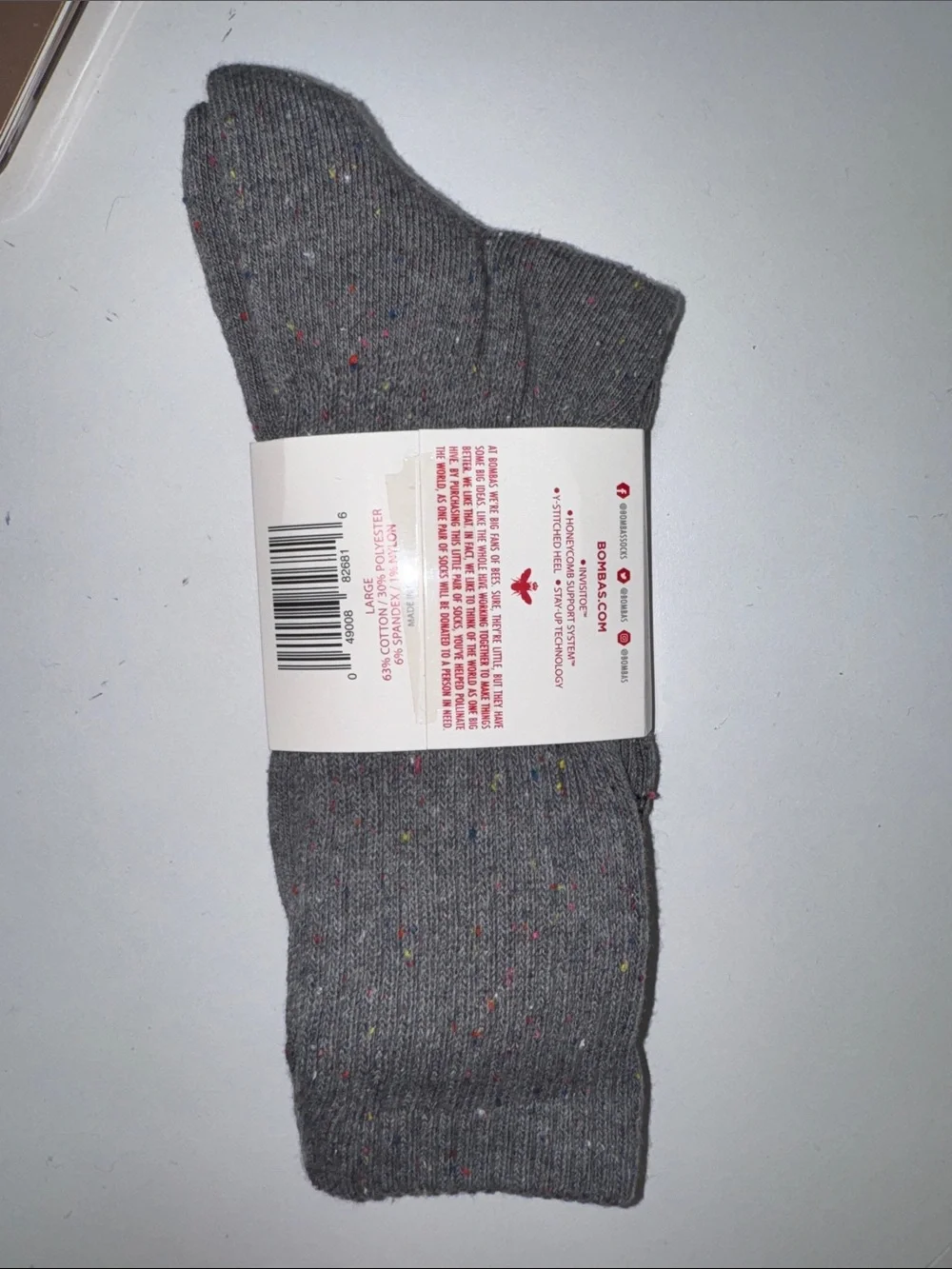 Bombas Gray Crew Socks with Subtle Multicolor Flecks